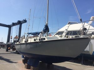 Relaunching Macwester 26 bilge keel sailing boat