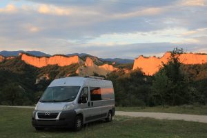 Sandstone rocks behind the campervan in Bulgaria